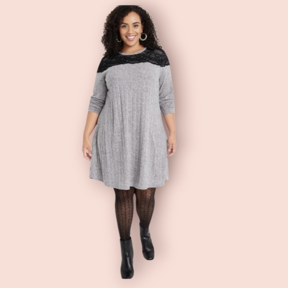 Maurices 24/7  Heathered  Light Gray Lace Trim Mixer Dress